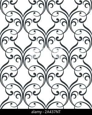 Geometric floral abstract seamless pattern. Linear motif background. Monochrome decoration design Stock Photo