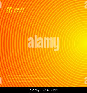 Beautiful radial motion circle lines pattern on orange and yellow gradient color abstract background and texture. Colorful graphic design ripple movem Stock Vector