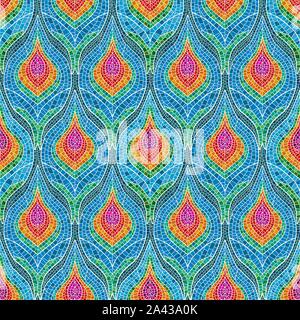 Mosaic tiles peacock feathers pattern, vector illustration Stock Vector