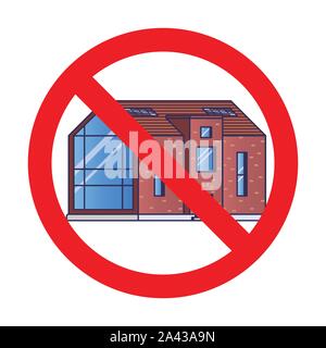 Modern house in prohibition sign on a white background drawn in flat style Stock Vector