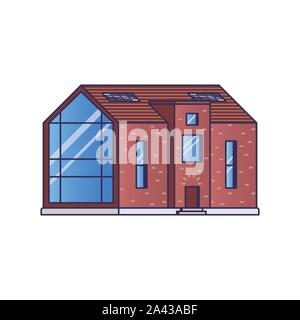 Modern cottage with a large panoramic window on a white background drawn in flat style Stock Vector