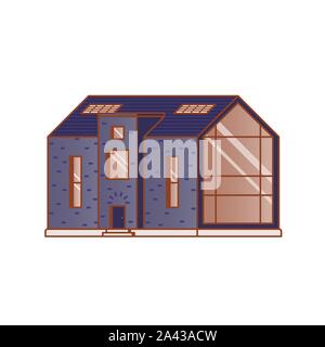 Modern house with a large panoramic window on a white background drawn in flat style Stock Vector
