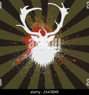 Grunge stylized deer with big antlers, abstract illustration. Stock Vector