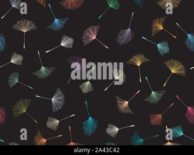 Vector seamless pattern with floating dandelion seeds in colors Stock Vector