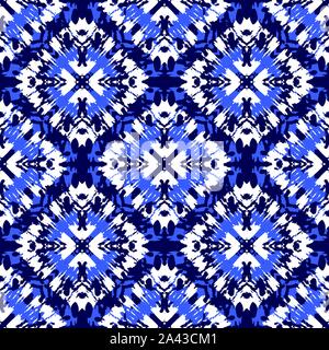 Tie-Dye Shibori Diamonds on Monochrome Indigo Background Vector Seamless Pattern. Perfect for Spring-Summer Textiles, Stationery Stock Vector