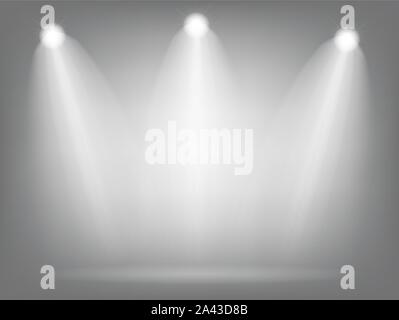 Realistic Bright Projectors Lighting Lamp with Spotlights Lighting Effects with Transparency Background. Vector Illustration Stock Vector