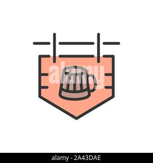 Vector bar signboard flat color line icon. Stock Vector
