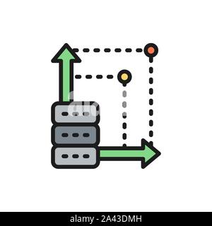 Advanced server, more space in cloud storage flat color line icon. Stock Vector