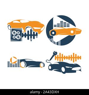 Audio Car System Logo Template set speaker mic volume Stock Vector