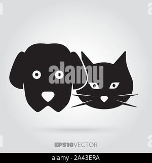 Dog and cat faces glyph icon. Cute little  pets symbol. Solid black EPS 10 vector animals. Stock Vector