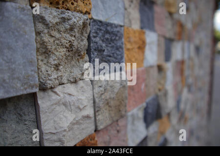 New Colored Wall Made From New Cutted Stone. Texture Pattern Structued Rough. Stock Photo