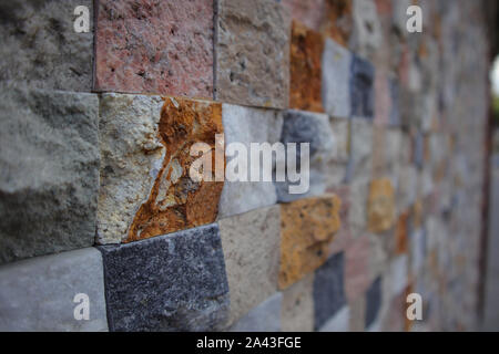 New Colored Wall Made From New Cutted Stone. Texture Pattern Structued Rough. Stock Photo