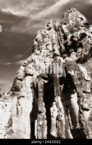 Elephant heads at gate to Angkor Thom Stock Photo