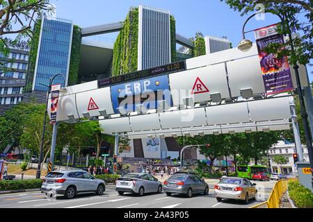 SINGAPORE -23 AUG 2019- View of an Electronic Road Pricing (ERP) toll on the street in Singapore. Singapore has an extensive management of transport i Stock Photo