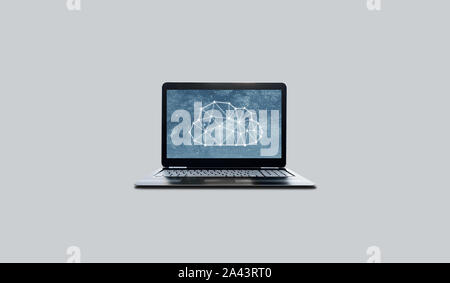 Cloud computing technology icon on computer laptop screen Stock Photo
