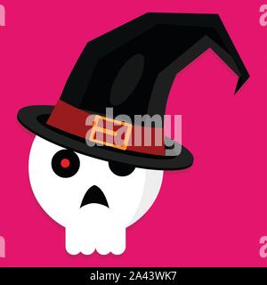 skull wearing witch hat isolated for halloween concept vector illustration Stock Vector