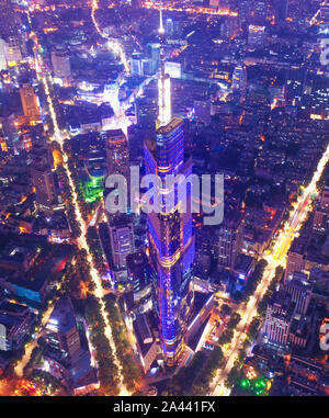 Aerial view of the Zifeng Tower, also known as Greenland Square Zifeng Tower, and other high-rising buildings in Nanjing city, east China's Jiangsu pr Stock Photo