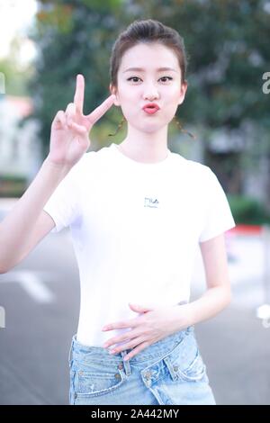 Chinese actress Qiao Xin, also known as Bridgette Qiao, poses before attending a press conference to release Huawei x Gentle Monster smart glasses in Stock Photo