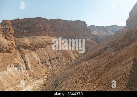 Large Canyon View in the Dead Sea Dessert Area with Clear Sunny Day Stock Photo