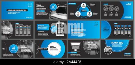 Presentation and slide layout background. Design blue and black circle template. Use for business annual report, flyer, marketing, leaflet, advertisin Stock Vector
