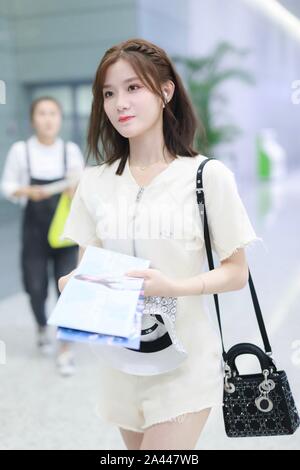 Chinese singer and actress Estelle Chen Yihan arrives at the Shanghai Hongqiao International Airport before departure in Beijing, China, 18 August 201 Stock Photo