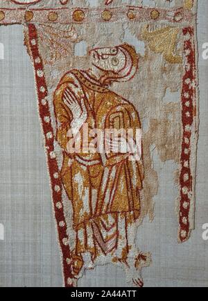 San Odon de Cluny banner, 12th century, Linen. Museum: Museo Textil y de la Indumentaria, Barcelona. Stock Photo