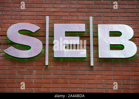 Gothenburg, Sweden. 7th Oct, 2019. Swedish financial group for corporate customers, institutions and private individuals with headquarters in Stockholm, Skandinaviska Enskilda Banken AB (SEB) logo seen in Lindholmen Science Park, Gothenburg. Credit: Karol Serewis/SOPA Images/ZUMA Wire/Alamy Live News Stock Photo