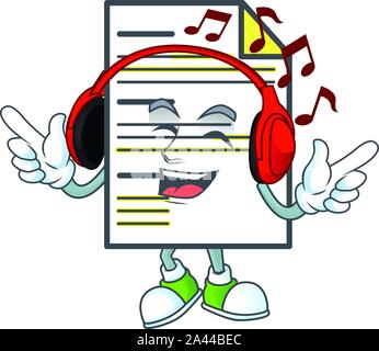 Listening music document template with cartoon character shape Stock Vector