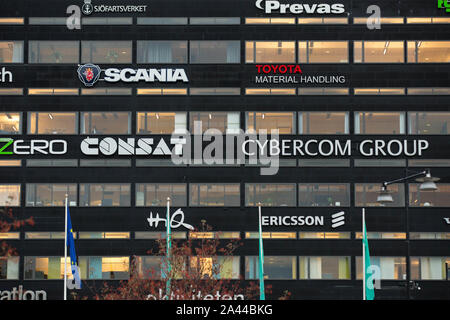 Gothenburg, Sweden. 7th Oct, 2019. Logos of many different brands seen on the building in Lindholmen Science Park, Gothenburg. Credit: Karol Serewis/SOPA Images/ZUMA Wire/Alamy Live News Stock Photo