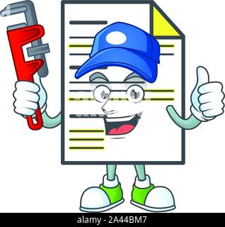 Plumber document cartoon mascot on white background Stock Vector