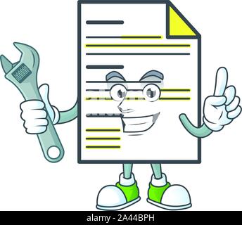 Mechanic document cartoon mascot on white background Stock Vector