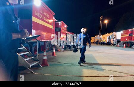 Slymar, California, USA. 11th Oct, 2019. All Hazard Incident Management and Los Angeles County Fire Department trucks at the Fire Command Center. Credit: Amy Katz/ZUMA Wire/Alamy Live News Stock Photo