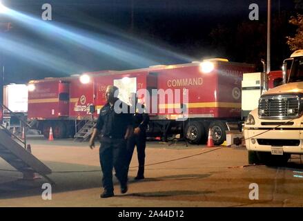 Slymar, California, USA. 11th Oct, 2019. All Hazard Incident Management and Los Angeles County Fire Department trucks at the Fire Command Center. Credit: Amy Katz/ZUMA Wire/Alamy Live News Stock Photo