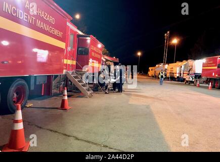 Slymar, California, USA. 11th Oct, 2019. All Hazard Incident Management and Los Angeles County Fire Department trucks at the Fire Command Center. Credit: Amy Katz/ZUMA Wire/Alamy Live News Stock Photo