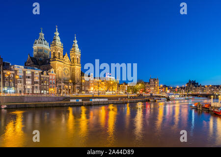 Amsterdam canal and skyline in Amsterdam city, Netherlands. Stock Photo