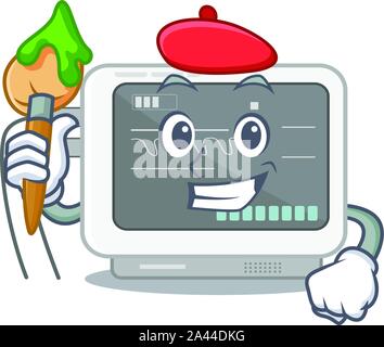 Artist ecg machine cartoon with the character Stock Vector