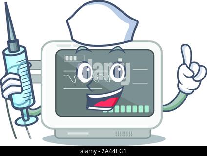 Nurse ecg machine stuck the cartoon wall Stock Vector