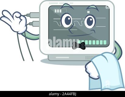 Waiter ecg machine isolated in the character Stock Vector