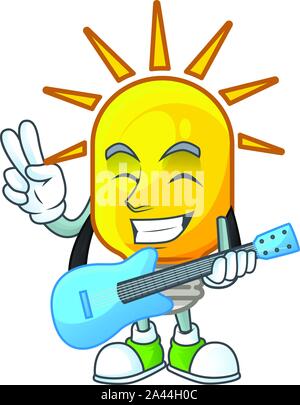 With guitar lamp yellow with cartoon character shape. Stock Vector