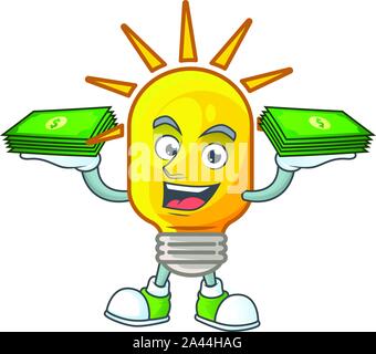 With money bag lamp yellow with cartoon character shape. Stock Vector