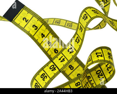 close up of yellow measure tape isolated on white background Stock Photo