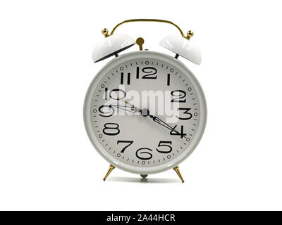 white alarm clock isolated on white background Stock Photo