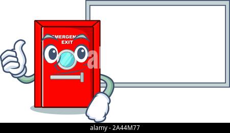Thumbs up with board emergency exit door with the character Stock Vector