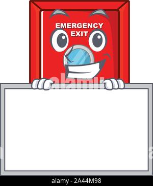 Grinning with board emergency exit door with the character Stock Vector