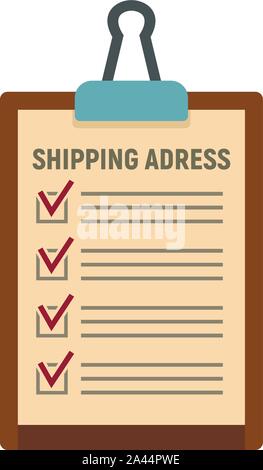 Clipboard shipping address icon. Flat illustration of clipboard shipping address vector icon for web design Stock Vector