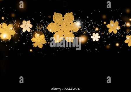 Christmas background with golden glitter snowflakes on black Stock Photo