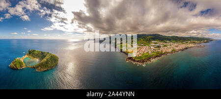 Panorama from Vila Franca do Campo to Sao Miguel (Portugal) Stock Photo