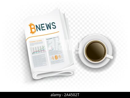 coffee and bitcoin news on transparent Stock Vector