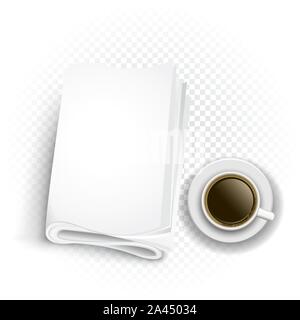 coffee and newspaper on transparent Stock Vector