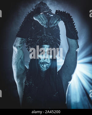 Copenhagen, Denmark. 25th, January 2019. The Polish heavy metal band Behemoth performs a live concert at VEGA in Copenhagen. Here guitarist and vocalist Adam Darski is seen live on stage. (Photo credit: Gonzales Photo - Nikolaj Bransholm). Stock Photo